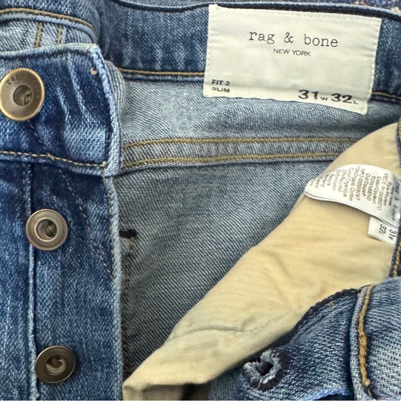 rag & bone Fit 2 Slim Blue Jeans Button Fly Men's 31X32 - Picture 8 of 11